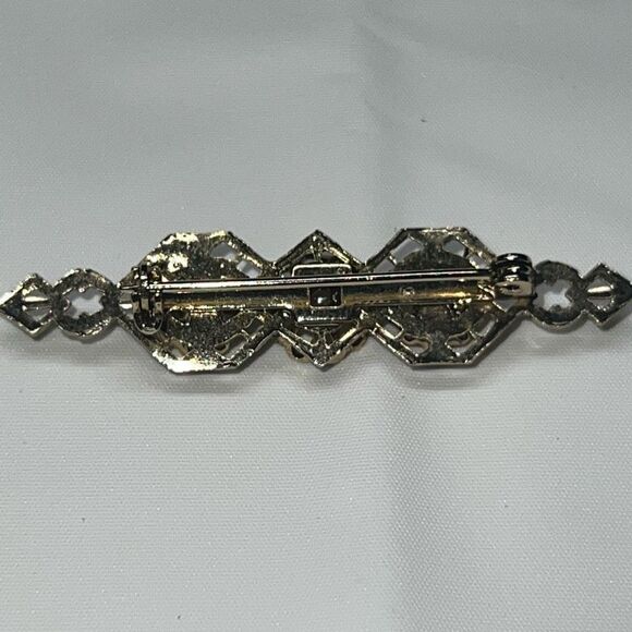 Art Deco Czech Brooch, Faux Pearl Brooch, filigree and diamante brooch c1920-30 - Picture 5 of 5